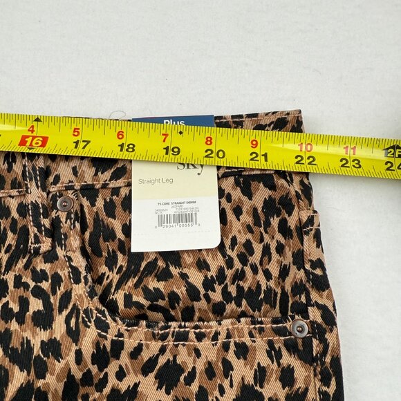Terra & Sky Womens Core Straight Stretch Brown Leopard Denim Jeans Plus 20WP NWT - Picture 7 of 10